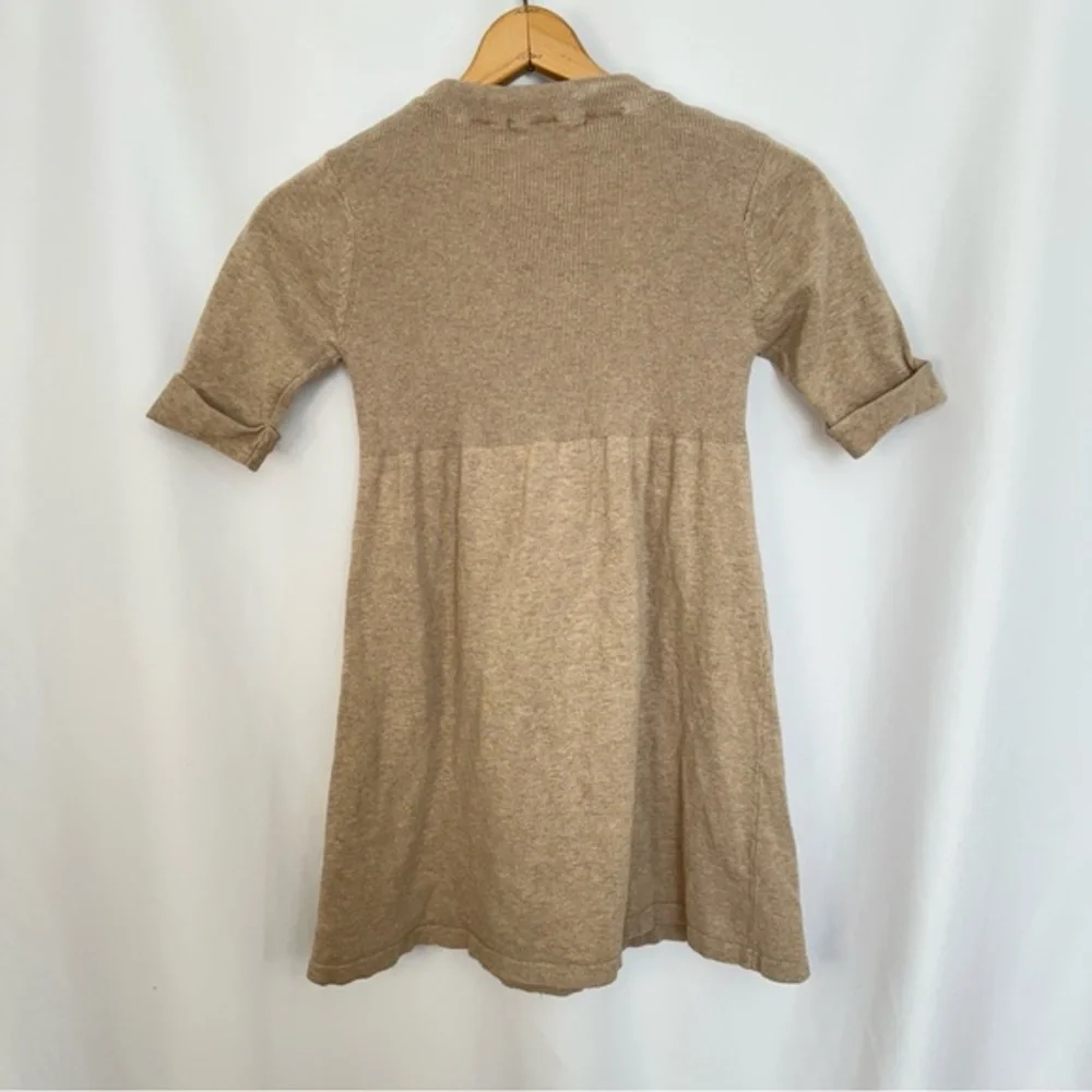 Zara Girls Dress Size Medium 3/4 Sleeve Ribbon Tied Ribbed A-Line Beige‎
